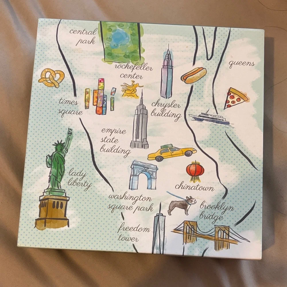 New York Landmark Map Canvas Wall Art – Blue & Green