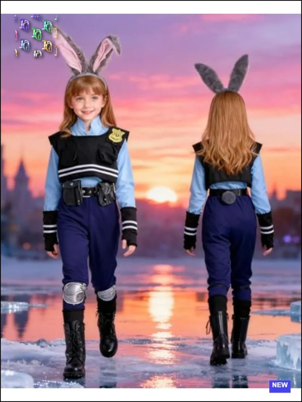 Kids Police Officer Costume Set 16pc Bunny Headband Dress Up Girls 4-9 Halloween