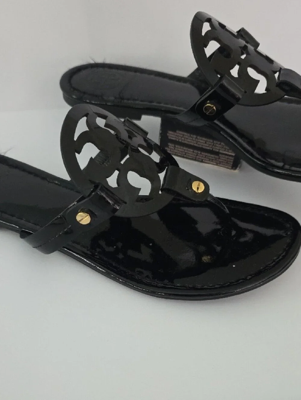 Tory Burch Black Patent Logo Thong Sandals