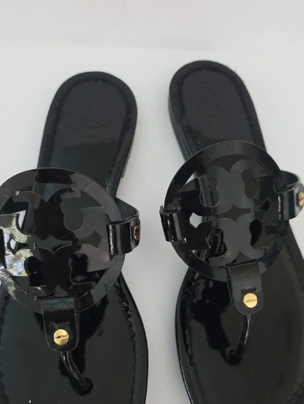 Tory Burch Black Patent Logo Thong Sandals