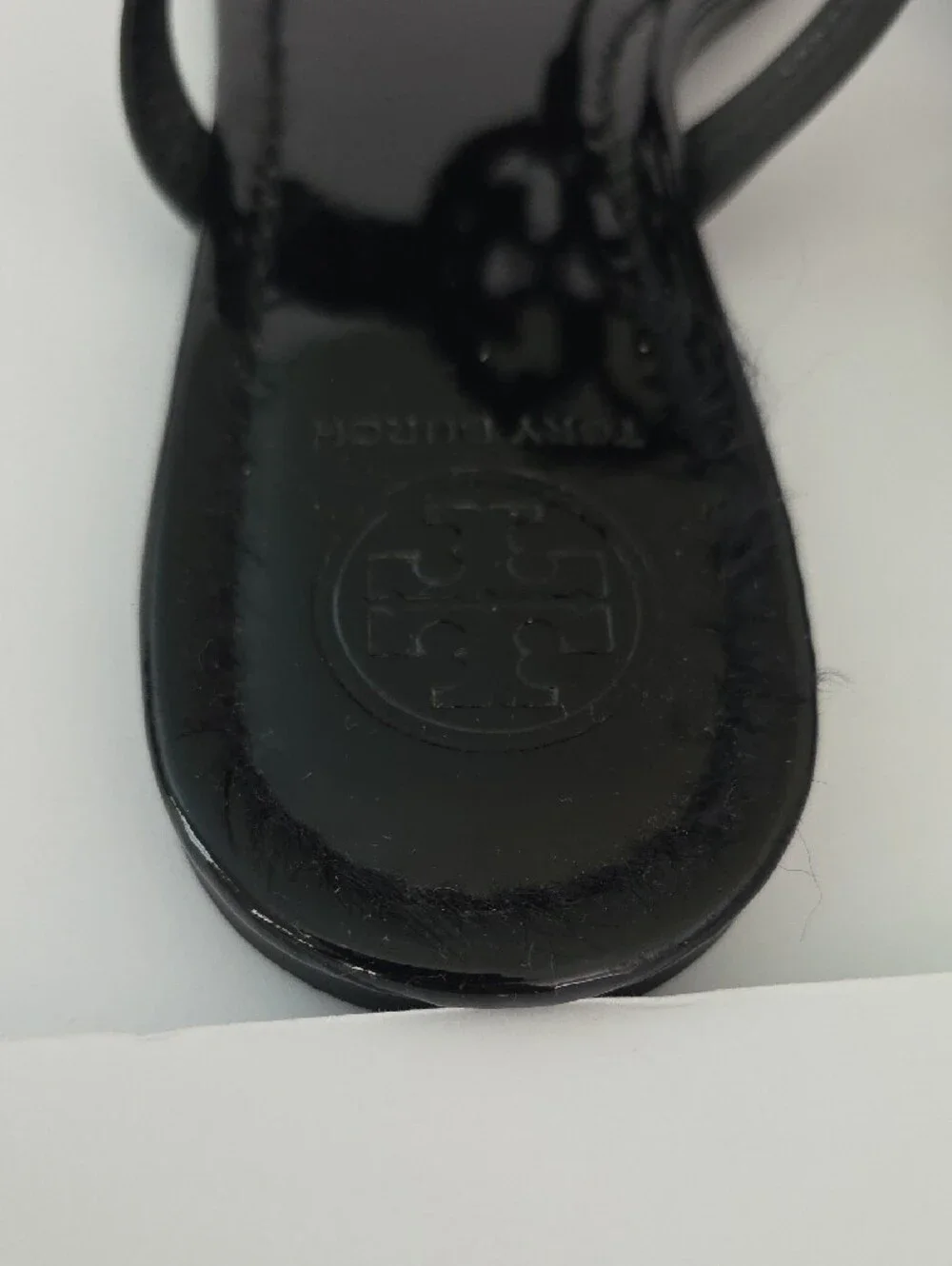 Tory Burch Black Patent Logo Thong Sandals