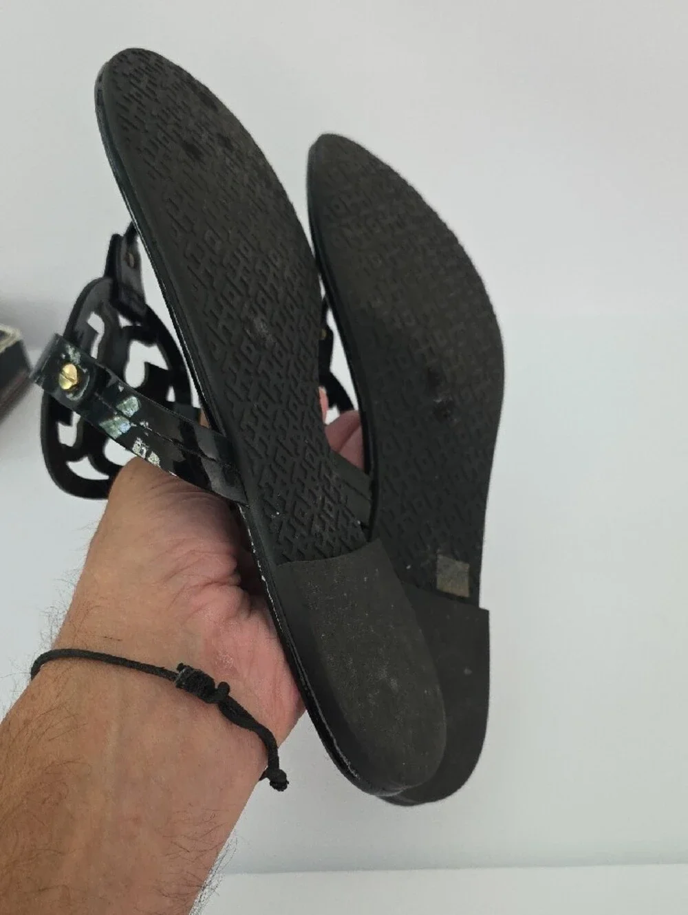 Tory Burch Black Patent Logo Thong Sandals