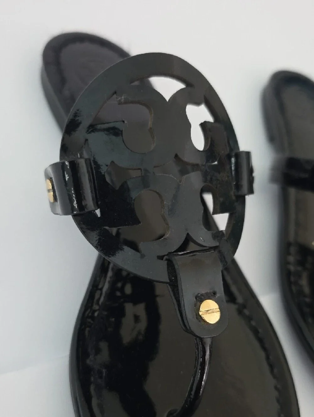 Tory Burch Black Patent Logo Thong Sandals