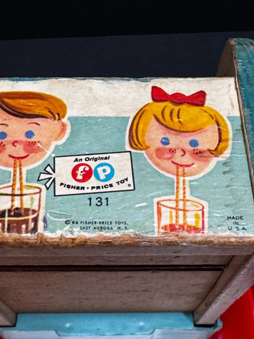 Fisher Price Pull Toy Milk Wagon 131 with Two Bottles, Vintage Circa 1965-1972
