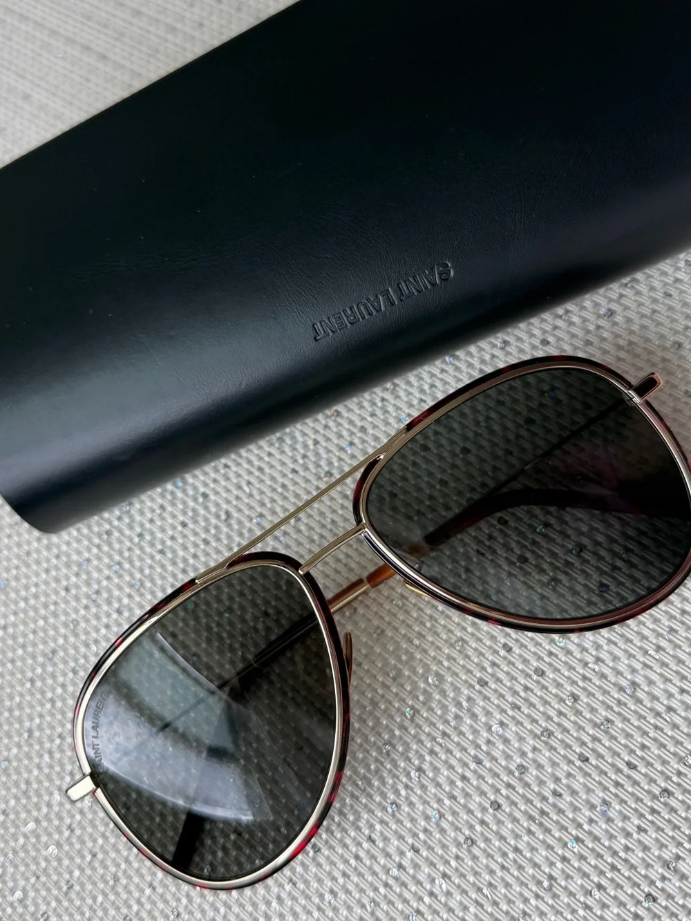 Saint Laurent Tortoiseshell and Gold Aviator Sunglasses