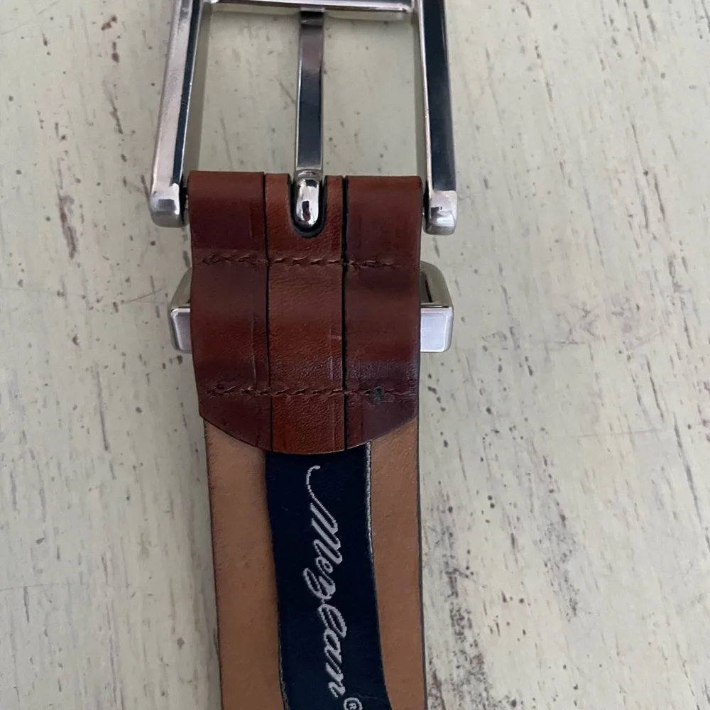 Mezlan‎ Made in Spain Woven Strips Leather Belt in Cognac Brown Size 42