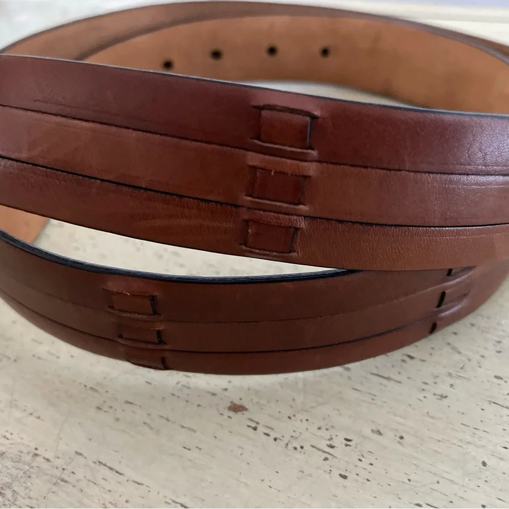 Mezlan‎ Made in Spain Woven Strips Leather Belt in Cognac Brown Size 42