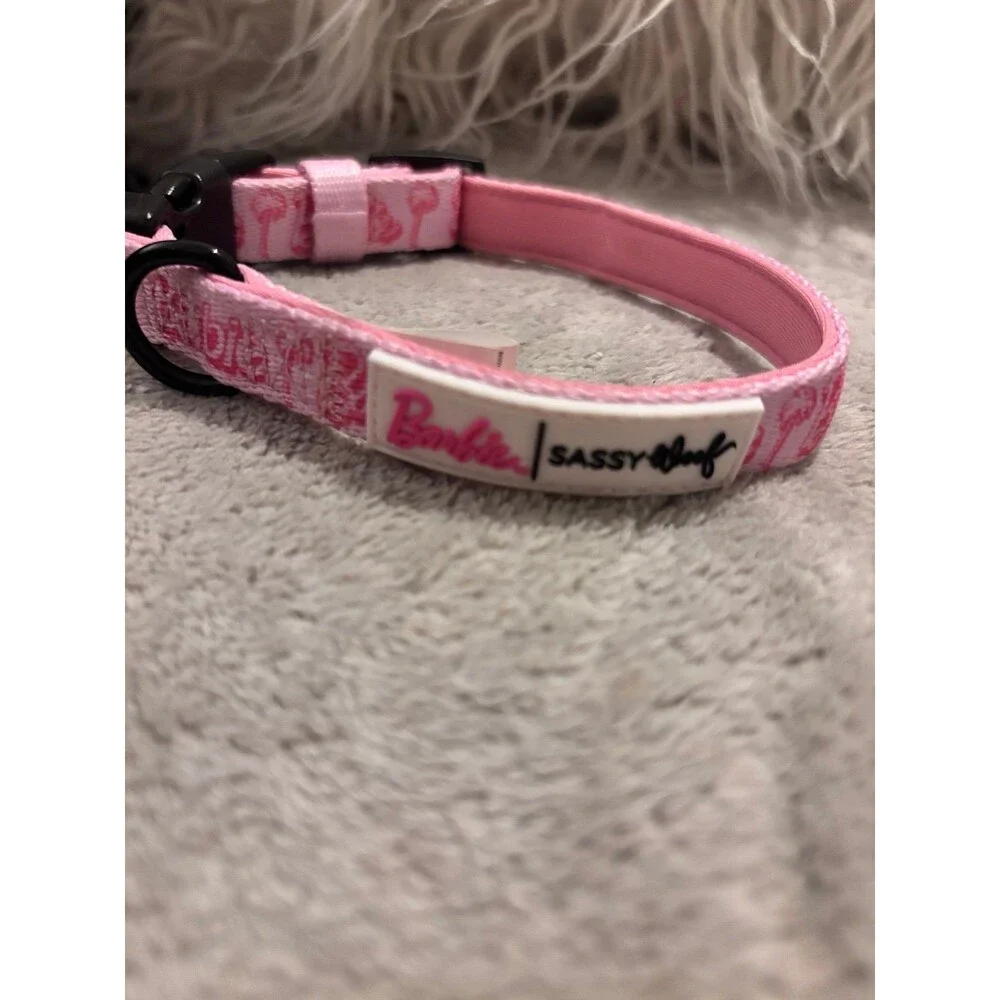 Sassy Woof x Barbie Malibu Pink Palm Tree Adjustable Dog Collar Pet Accessory