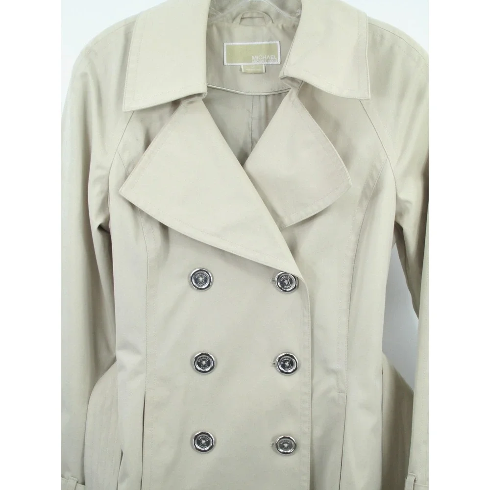 Michael Kors Double Breasted Belted Raincoat Beige Trench Coat Women Small
