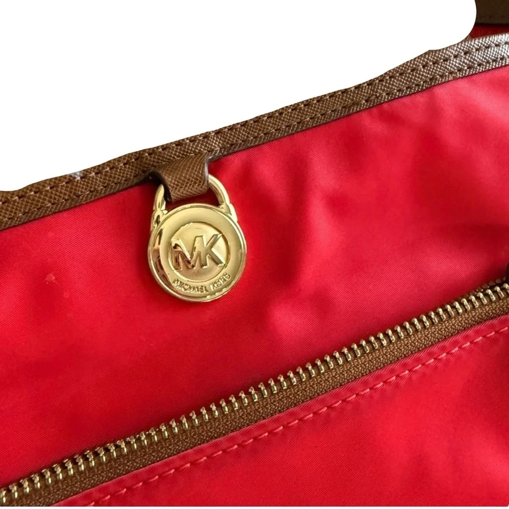 Michael Kors Red & Brown Nylon Crossbody Bag with Gold‎ Hardware