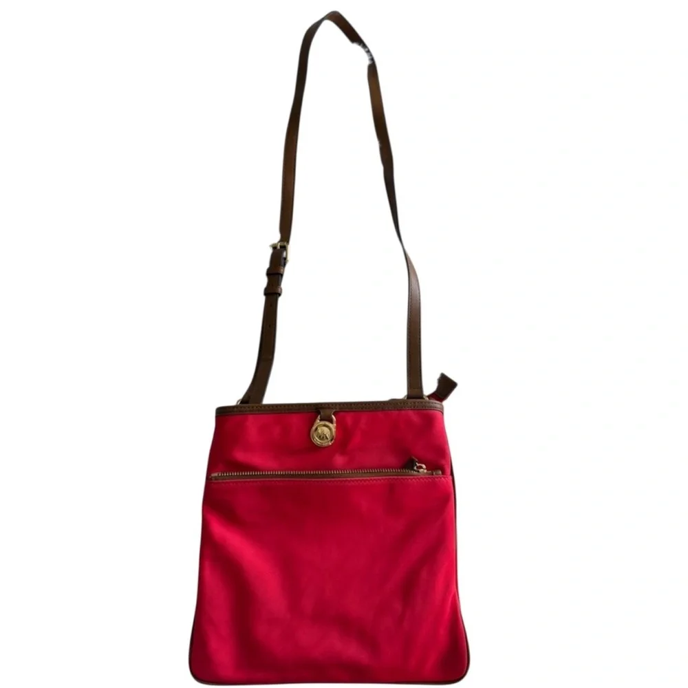 Michael Kors Red & Brown Nylon Crossbody Bag with Gold‎ Hardware