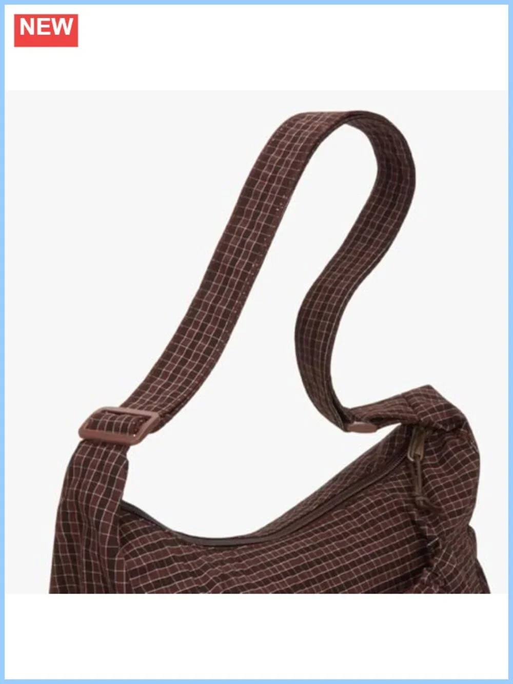 Plaid Nylon Hobo Bag Crossbody Drawstring Purse Adjustable Shoulder Strap