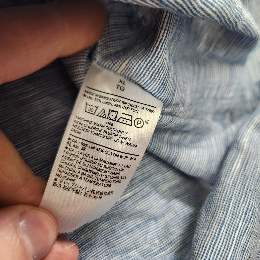 Banana Republic Linen Blend Shirt Men‎ XL Seahorse AOP Chambray Blue Slim Fit