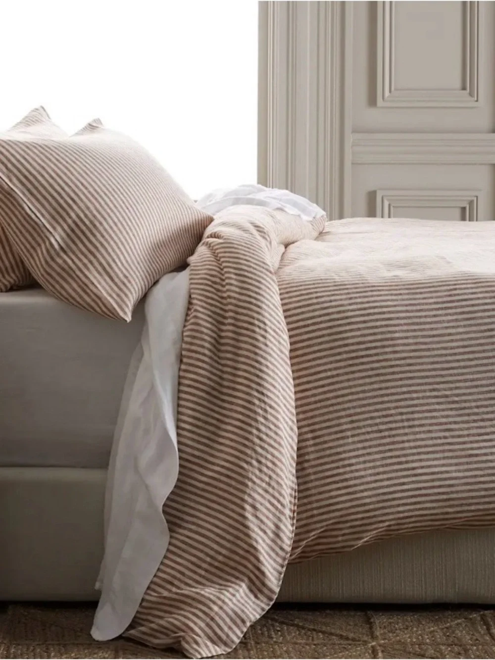 NWOT Quince European Linen Stripe 1 Pc Duvet Cover, Full/Queen -Terracotta/White