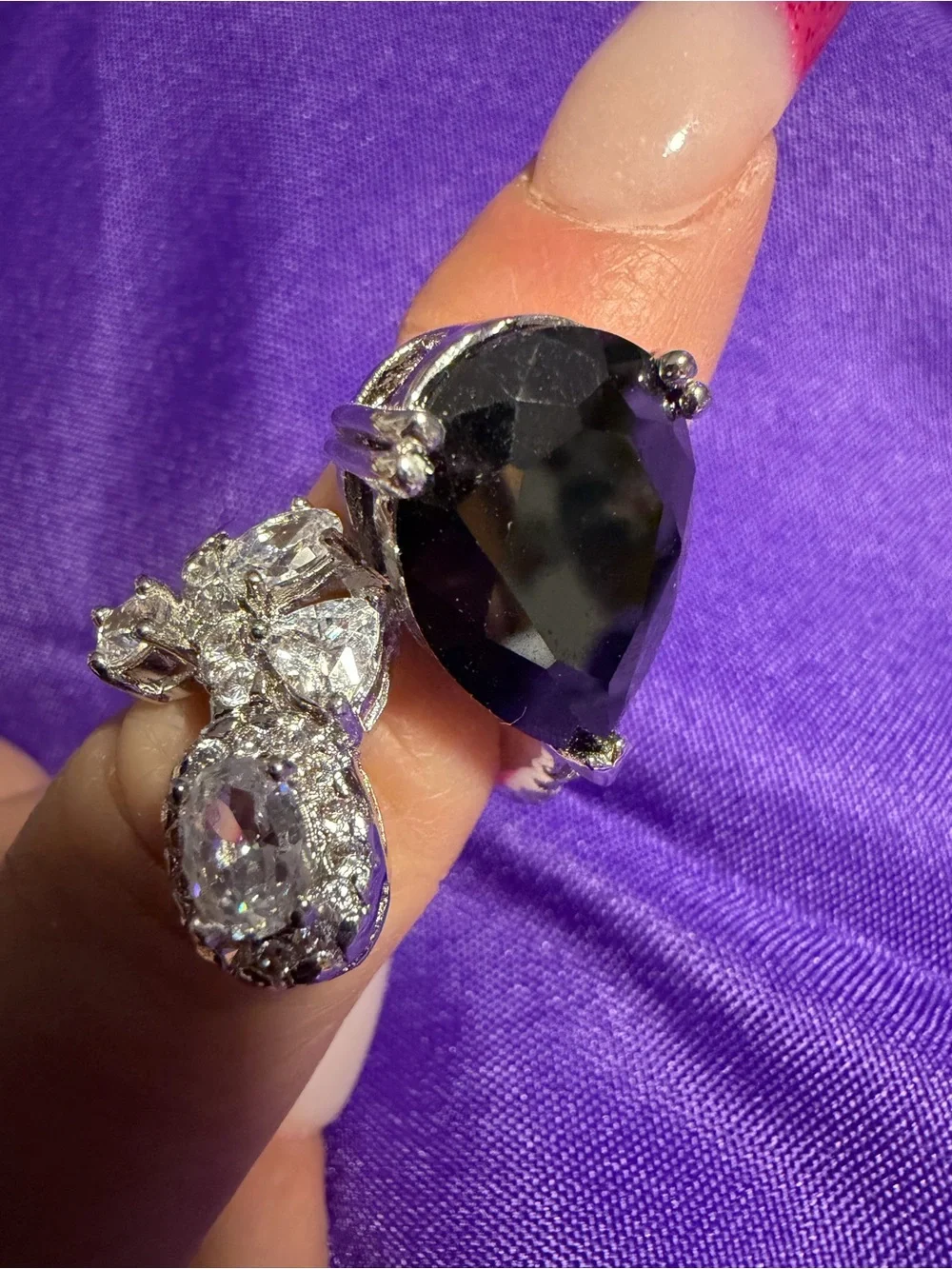 Park Lane Black & Clear Crystal Statement Ring Size 7 New