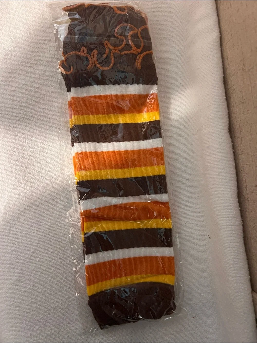 Women's Striped Knee-High Socks in Brown, Orange, Yellow & White