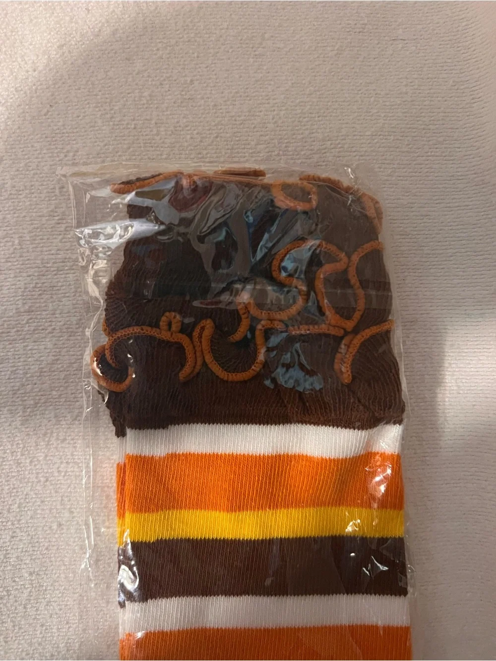 Women's Striped Knee-High Socks in Brown, Orange, Yellow & White