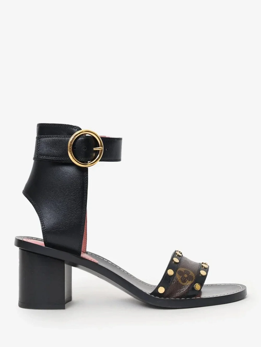 Rare Louis Vuitton Women's Black and Pink Studded High Heel Sandals