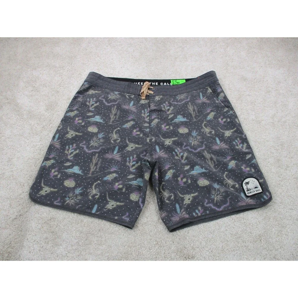 Howler Brothers Board Shorts Mens 40 Black Graphic Print Swim Trunks 9