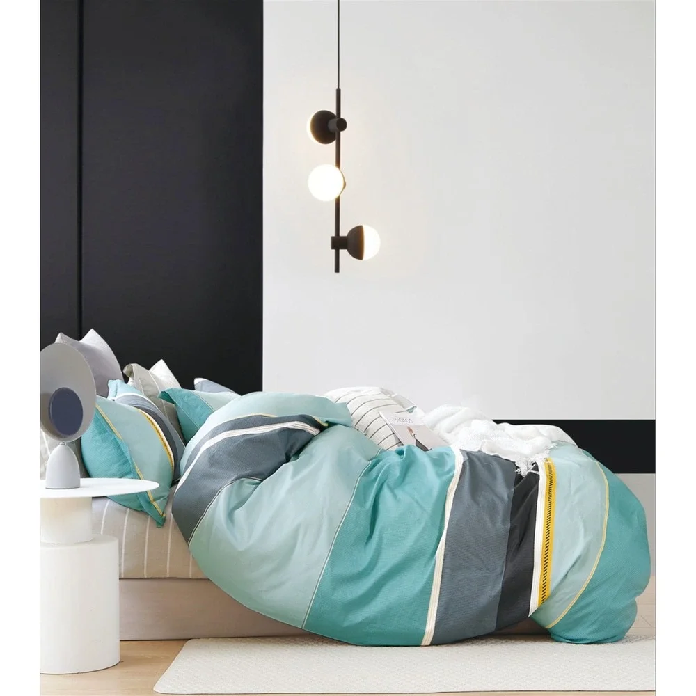 Gordon Blue‎ Striped 100% Cotton Comforter Set King Modern Minimalist Coastal