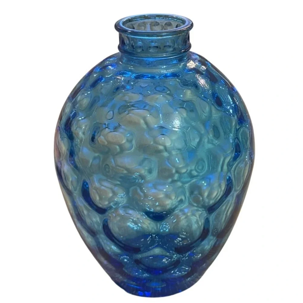 Vintage Blue Art Glass Vase 8.5