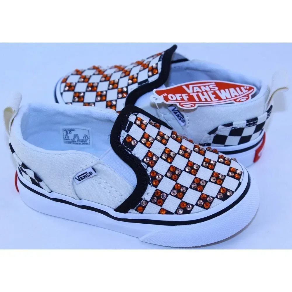 Vans Asher Slip-On Black White Crystal Sneakers 5M