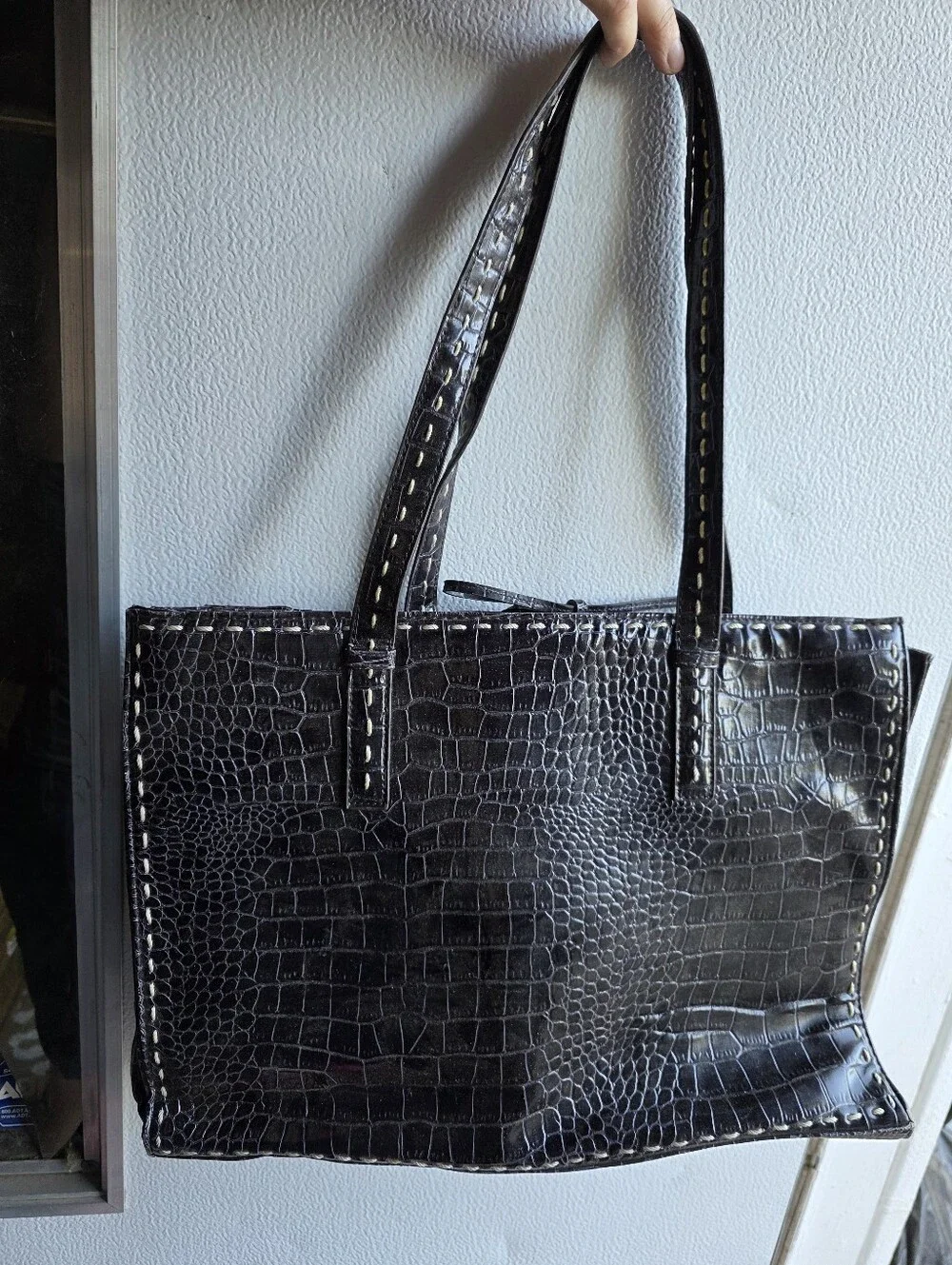 Totes 90s Vintage Laptop Office Women’s Croc Embossed Tote Bag Black Goth Preppy