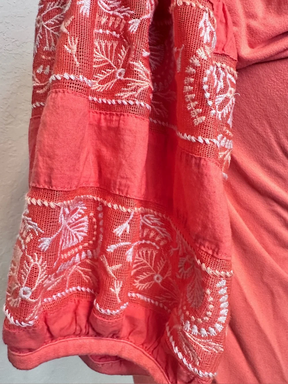 Free People Rock With It Top Womens S Coral Embroidered Puff Sleeve Boho