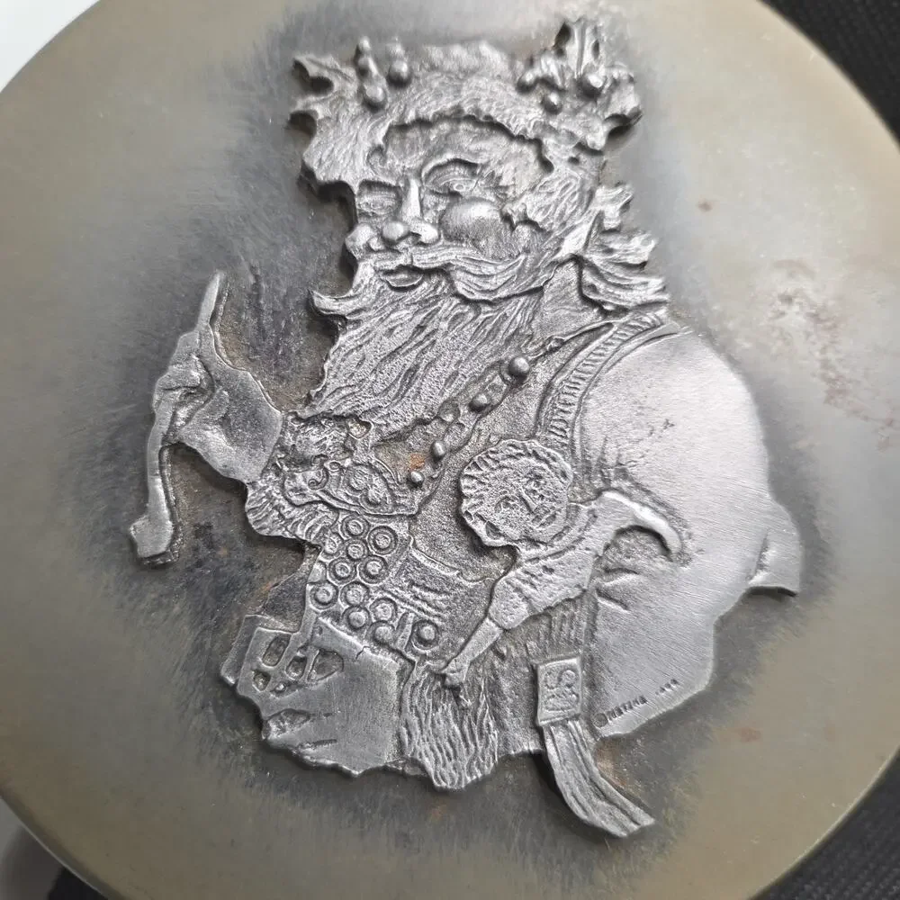 Vintage METZKE Round Silver Metal Tin With Pewter Santa Lid 5