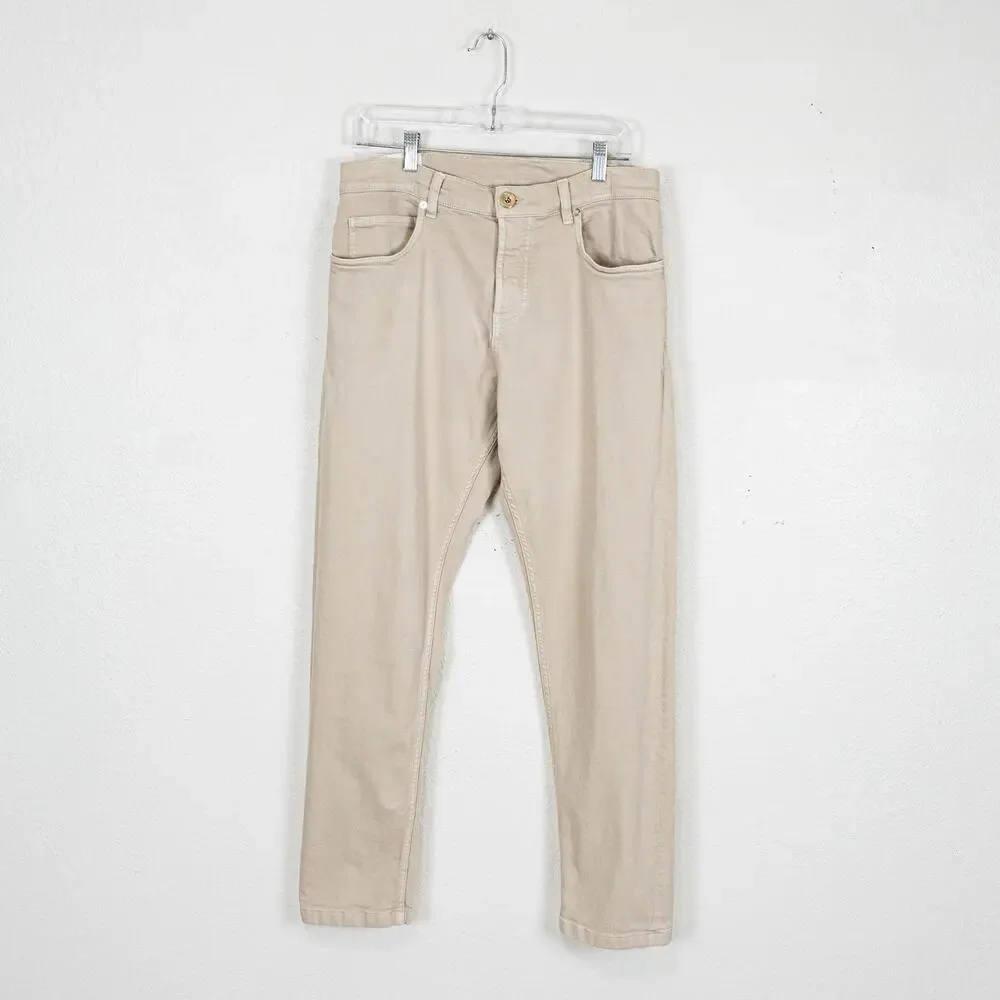 Eleventy Men's Stretch Cotton Denim 5-Pocket Trousers Sand 34
