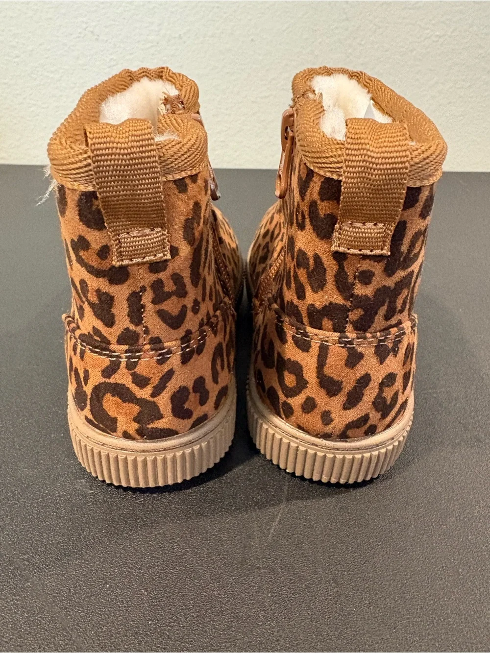 Cat and Jack Girls Arlo Zipper Shearling Boots Leopard Brown Toddler Sz 11 NWT