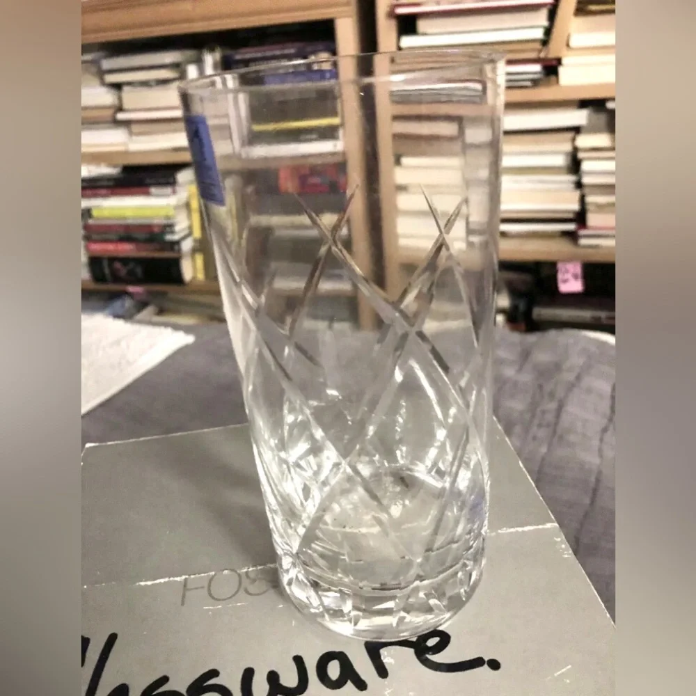 Vintage Fostoria CRYSTAL Tall Glasses (4) “Avril” Handcut etching Set NM in Box