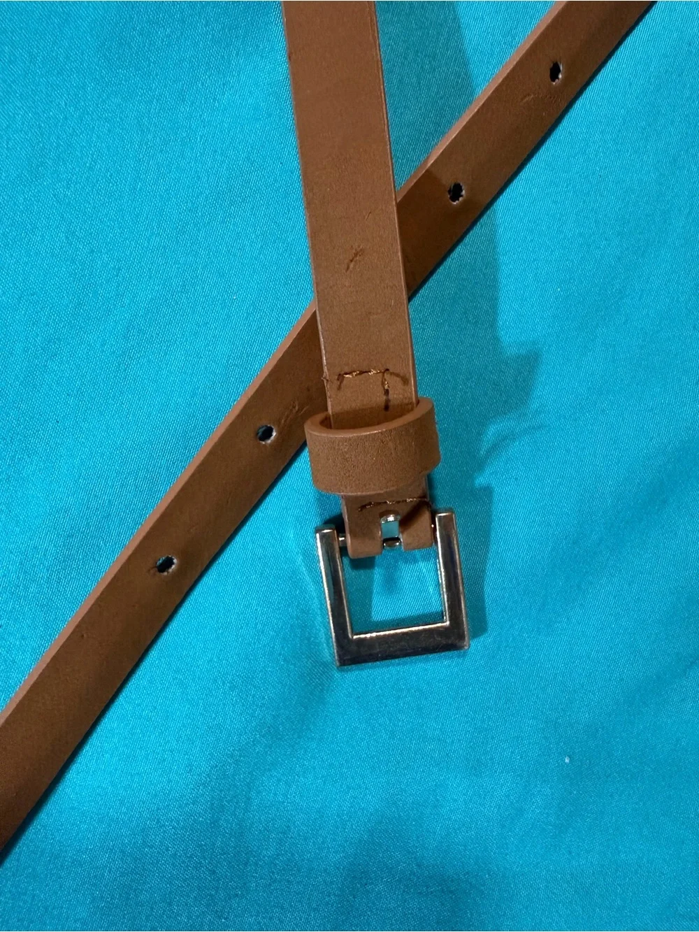 Classic Brown Leather Belt with Square Metal Buckle