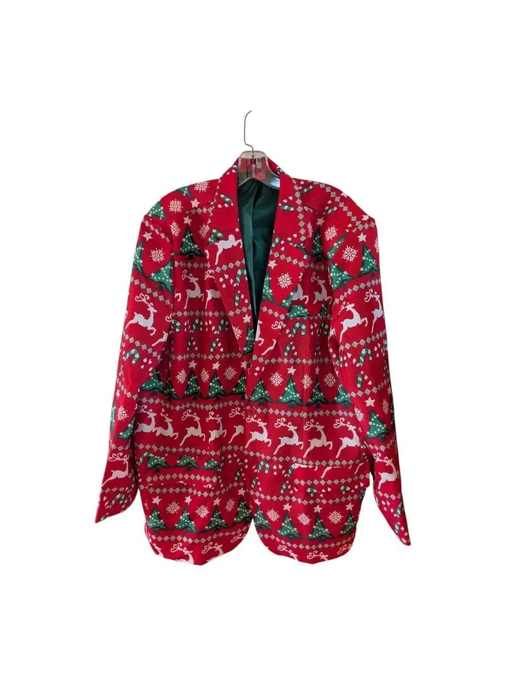 Dec. 25th Christmas Suit & Tie Novelty Reindeer Tree Lights Holiday Party XXL