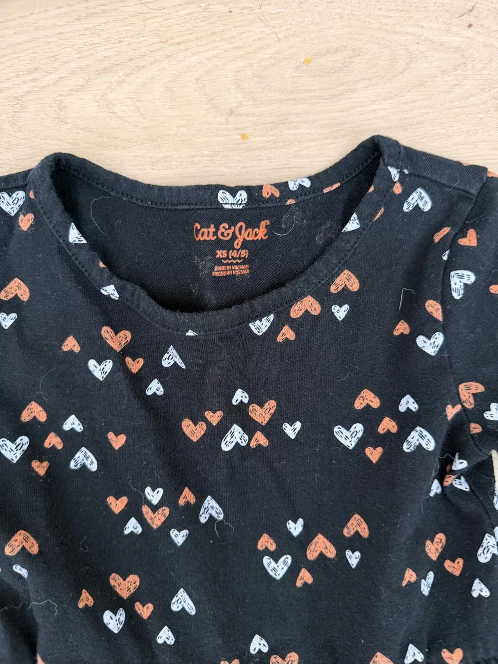 Cat & Jack Black Long-Sleeve Heart Print Dress - White & Orange  Hearts