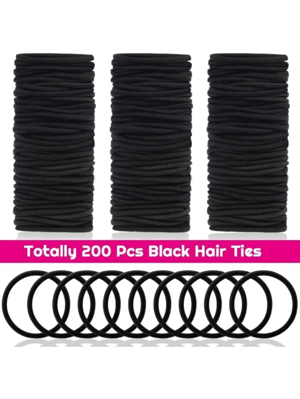 200 Pcs Black Hair Ties - Small Elastic Bands for Thick & Thin Hair, Bulk Set