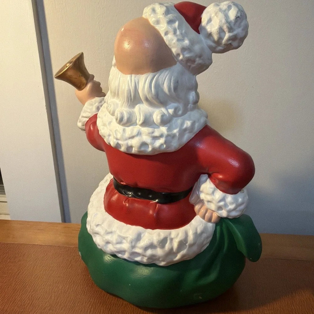 VINTAGE Atlantic Mold CERAMIC Santa Claus Sitting on Sack Ringing‎ Bell 10