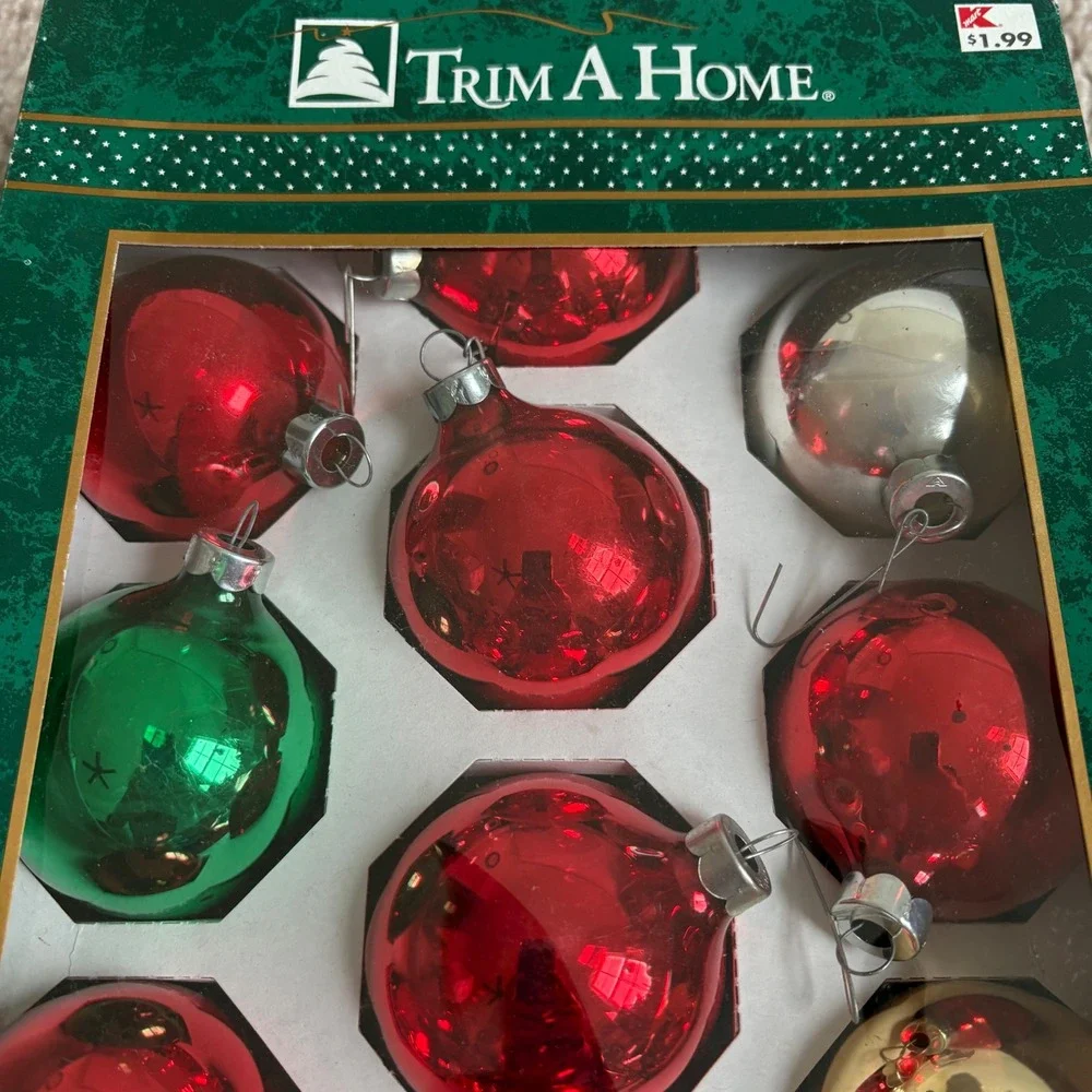 Trim A‎ Home Vintage Set of 13 Holiday Christmas Ornaments Colors w Original Box