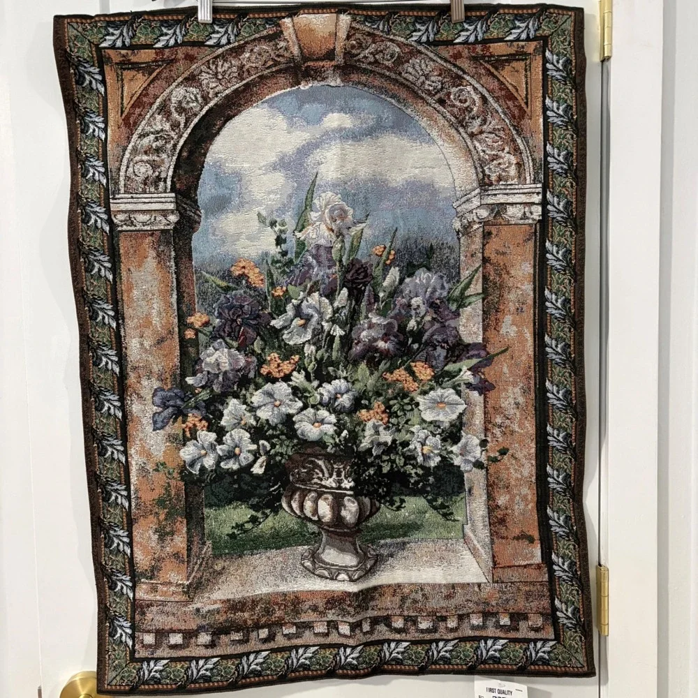 Sea Gull Floral Tapestry Wall Hanging Iris‎ Flower Urn Archway Woven Art 34x26