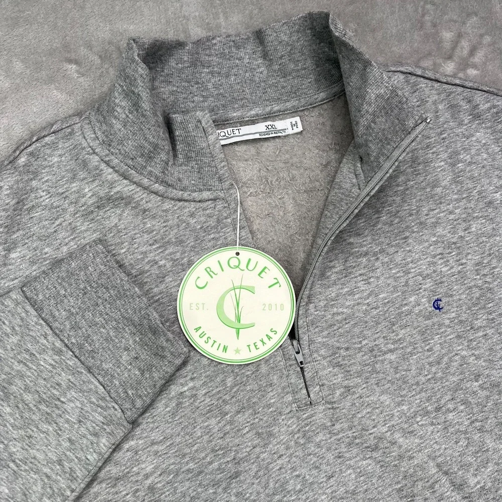 Criquet Pullover Mens 2XL Gray Quarter Zip‎ Fleece Logo Preppy Performance New