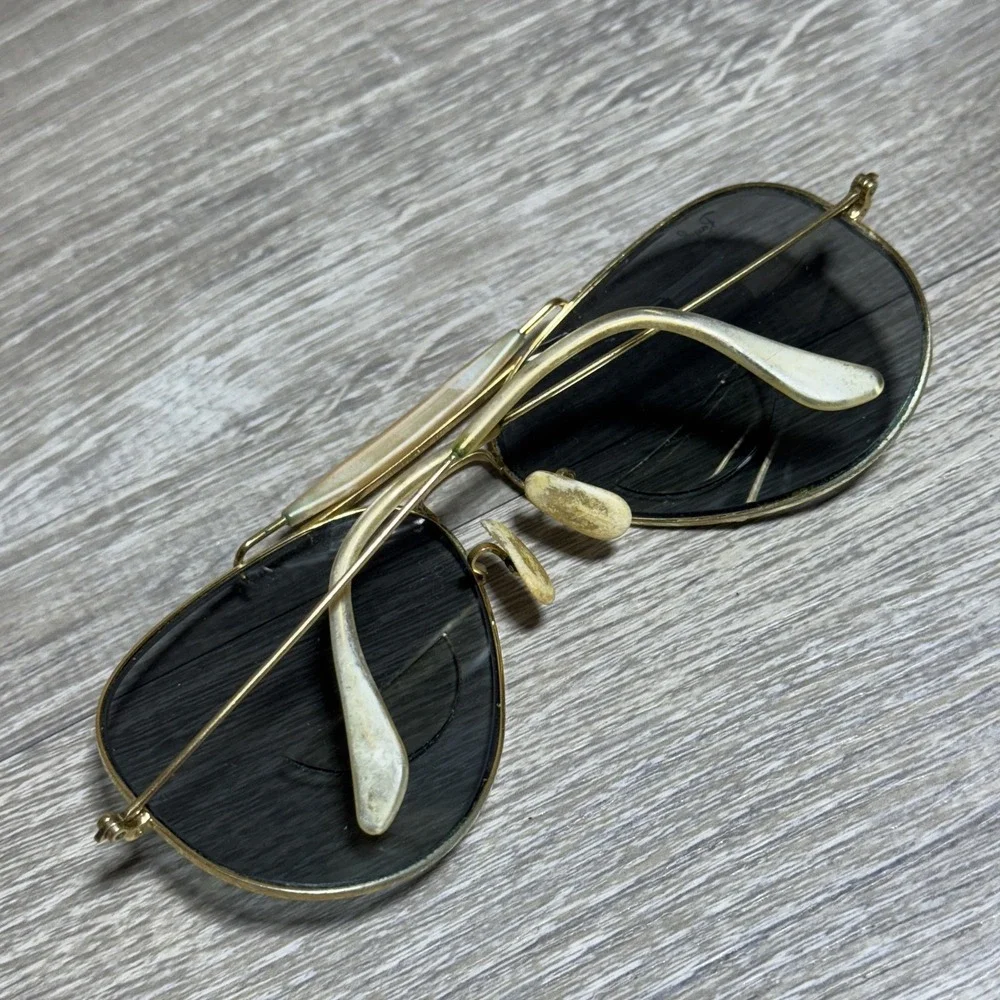 Vtg‎ 1970's Ray-Ban Aviator Sunglasses Gold Bad Bunny Bifocal Outdoorsman RB3030