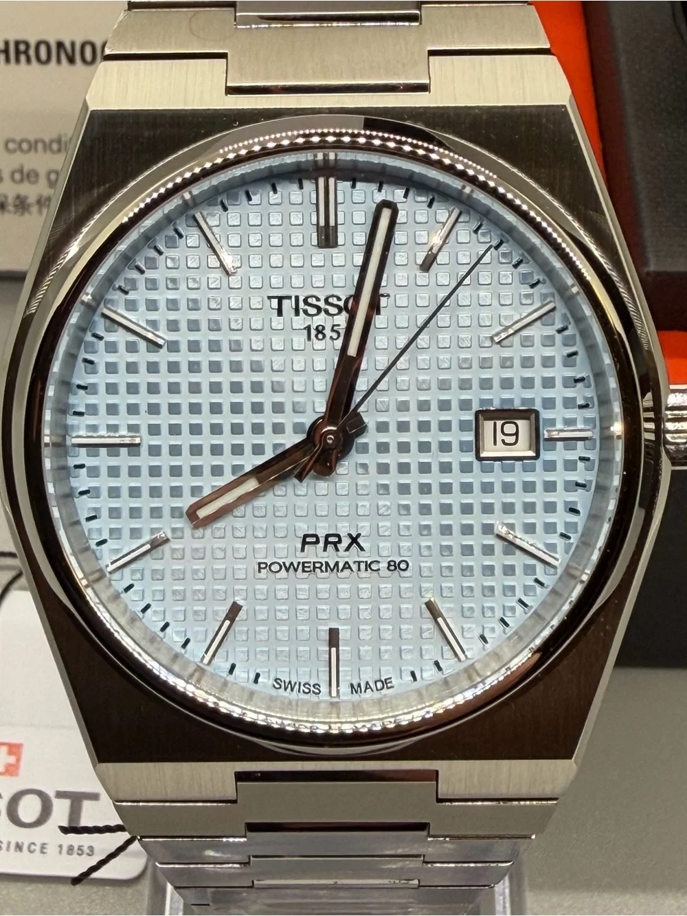 Tissot PRX Powermatic 80 40mm Stainless Steel Watch with Light Blue Dial