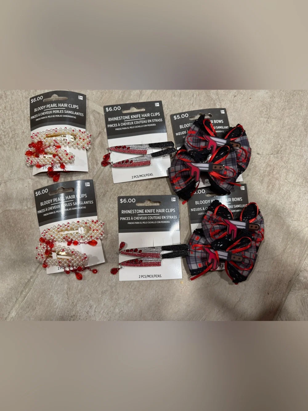 Halloween Red Plaid Bow Hair Clips with Red & Pearl Bead Clips
