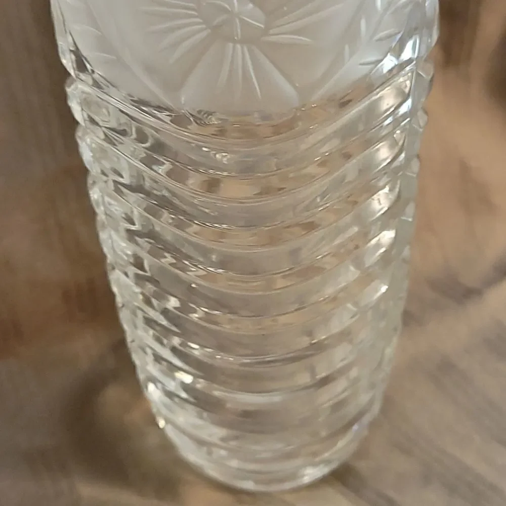 VTG Floral Frosted Leaded Crystal Ripple Cut Vase