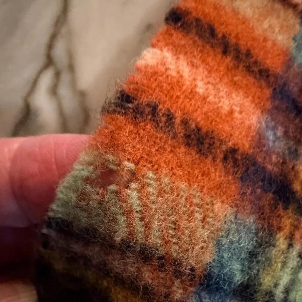 Vintage Ralph Lauren Scarf 80s Lambswool Orange Plaid Scotland Polo Pony FLAWED