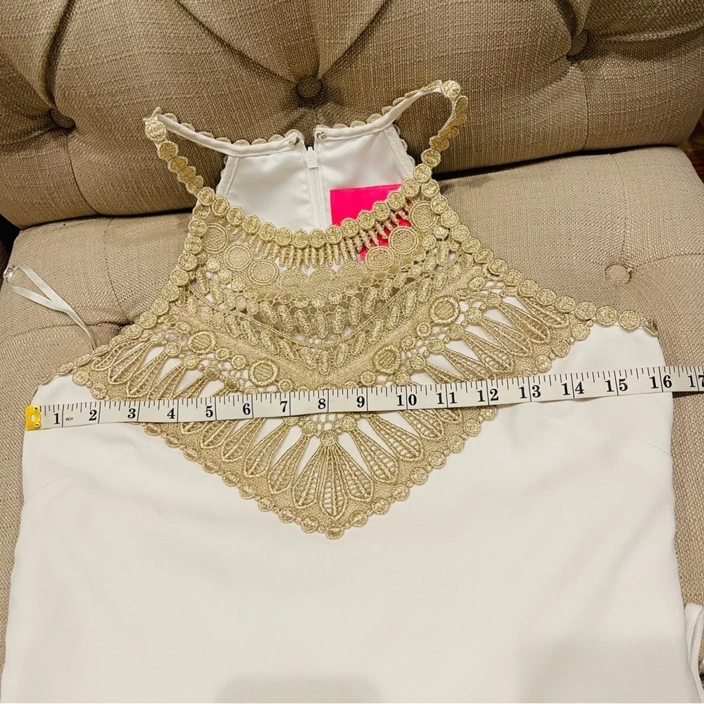 Lilly Pulitzer Pearl Romper in the color Resort White and Gold Women’s Size 0