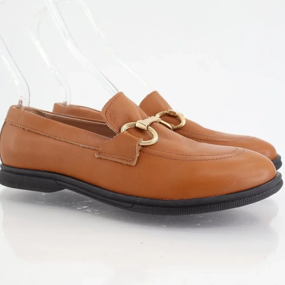 Bruno Magli Nerano Leather Loafers Women Size 38 Brown Gold bit AS IS