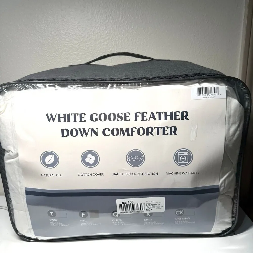 Puredown All Season White Goose Down Comforter 500 TC Cotton Baffle Box Duvet In