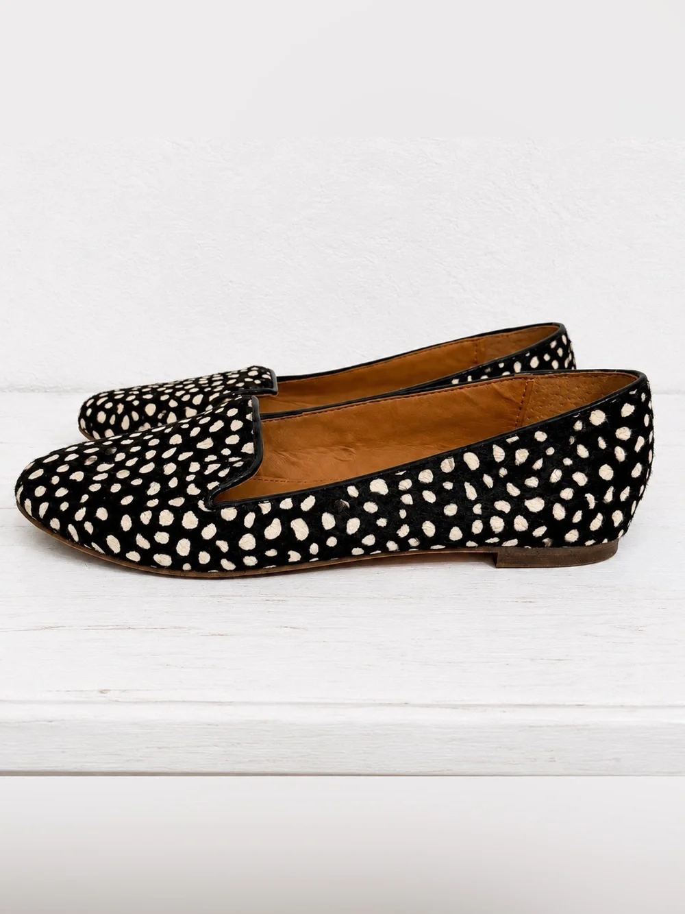 J.Crew Calf Hair Black With Ivory Speckles Almond Toe Slip On Flats Size 8