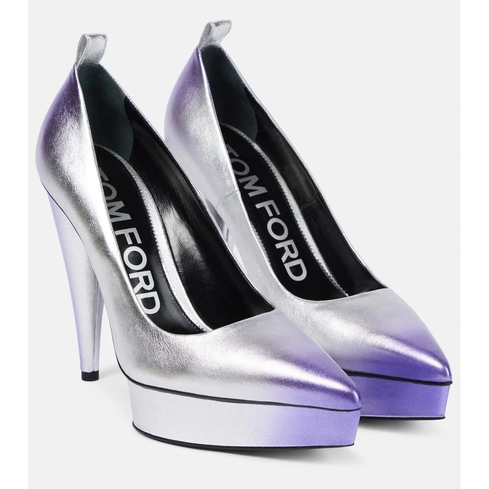 TOM FORD Size EU 39 Ombré‎ Cone Heel Platform Pumps Cone Silver Mauve Women's